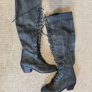 Free People Lace-Up Leather Boots - Black